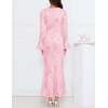 MEROKEETY Women’s Floral Wedding Guest Cocktail Maxi Dress | Ruffled Bell Long Sleeve, 2026 Fall Mesh Dress, Crew Neck, Lined, Bodycon, Prom Homecoming Clothes, Formal Elegant Outfits(Pink)