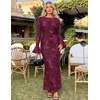 MEROKEETY Women’s Floral Wedding Guest Cocktail Maxi Dress | Ruffled Bell Long Sleeve, 2026 Fall Mesh Dress, Crew Neck, Lined, Bodycon, Prom Homecoming Clothes, Formal Elegant Outfits(Burgundy)