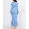 MEROKEETY Women’s Floral Wedding Guest Cocktail Maxi Dress | Ruffled Bell Long Sleeve, 2026 Fall Mesh Dress, Crew Neck, Lined, Bodycon, Prom Homecoming Clothes, Formal Elegant Outfits(Blue)