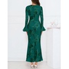 MEROKEETY Women’s Floral Wedding Guest Cocktail Maxi Dress | Ruffled Bell Long Sleeve, 2026 Fall Mesh Dress, Crew Neck, Lined, Bodycon, Prom Homecoming Clothes, Formal Elegant Outfits(Green)