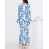 MEROKEETY Women’s Floral Wedding Guest Cocktail Maxi Dress | Ruffled Bell Long Sleeve, 2026 Fall Mesh Dress, Crew Neck, Lined, Bodycon, Prom Homecoming Clothes, Formal Elegant Outfits(Skyblue)
