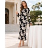 MEROKEETY Women’s Floral Wedding Guest Cocktail Maxi Dress | Ruffled Bell Long Sleeve, 2026 Fall Mesh Dress, Crew Neck, Lined, Bodycon, Prom Homecoming Clothes, Formal Elegant Outfits(Blackwhite)