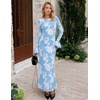 MEROKEETY Women’s Floral Wedding Guest Cocktail Maxi Dress | Ruffled Bell Long Sleeve, 2026 Fall Mesh Dress, Crew Neck, Lined, Bodycon, Prom Homecoming Clothes, Formal Elegant Outfits(Skyblue)