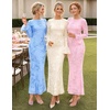 MEROKEETY Women’s Floral Wedding Guest Cocktail Maxi Dress | Ruffled Bell Long Sleeve, 2026 Fall Mesh Dress, Crew Neck, Lined, Bodycon, Prom Homecoming Clothes, Formal Elegant Outfits(Pink)