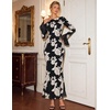 MEROKEETY Women’s Floral Wedding Guest Cocktail Maxi Dress | Ruffled Bell Long Sleeve, 2026 Fall Mesh Dress, Crew Neck, Lined, Bodycon, Prom Homecoming Clothes, Formal Elegant Outfits(Blackwhite)
