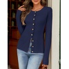 MEROKEETY Women’s Long Sleeve Fall Cardigan Sweaters Knit Tops 2026 | Lightweight, Crew Neck, Button Down, Open Front, Wavy Placket, Slim Fit, Ribbed, Soft Sweater, Fall Fashion, Winter Outfits(Navy)