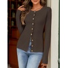 MEROKEETY Women’s Long Sleeve Fall Cardigan Sweaters Knit Tops 2026 | Lightweight, Crew Neck, Button Down, Open Front, Wavy Placket, Slim Fit, Ribbed, Soft Sweater, Fall Fashion, Winter Outfits(Coffee)
