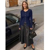 MEROKEETY Women’s Long Sleeve Fall Cardigan Sweaters Knit Tops 2026 | Lightweight, Crew Neck, Button Down, Open Front, Wavy Placket, Slim Fit, Ribbed, Soft Sweater, Fall Fashion, Winter Outfits(Navy)