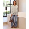 MEROKEETY Women’s Long Sleeve Tops Fall 2026 Lace Patchwork Casual Shirts | Elegant Asymmetrical Hem, Classic Crew Neck, Ribbed Trim, Cotton, Trendy Fashion, Loose Fit, Going Out Date Night Blouse(Sand)
