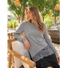 MEROKEETY Women’s Long Sleeve Tops Fall 2026 Lace Patchwork Casual Shirts | Elegant Asymmetrical Hem, Classic Crew Neck, Ribbed Trim, Cotton, Trendy Fashion, Loose Fit, Going Out Date Night Blouse(Grey)