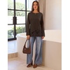 MEROKEETY Women’s Long Sleeve Tops Fall 2026 Lace Patchwork Casual Shirts | Elegant Asymmetrical Hem, Classic Crew Neck, Ribbed Trim, Cotton, Trendy Fashion, Loose Fit, Going Out Date Night Blouse(Coffee)