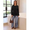 MEROKEETY Women’s Long Sleeve Tops Fall 2026 Lace Patchwork Casual Shirts | Elegant Asymmetrical Hem, Classic Crew Neck, Ribbed Trim, Cotton, Trendy Fashion, Loose Fit, Going Out Date Night Blouse(Black)