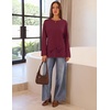 MEROKEETY Women’s Long Sleeve Tops Fall 2026 Lace Patchwork Casual Shirts | Elegant Asymmetrical Hem, Classic Crew Neck, Ribbed Trim, Cotton, Trendy Fashion, Loose Fit, Going Out Date Night Blouse(Burgundy)