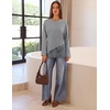 MEROKEETY Women’s Long Sleeve Tops Fall 2026 Lace Patchwork Casual Shirts | Elegant Asymmetrical Hem, Classic Crew Neck, Ribbed Trim, Cotton, Trendy Fashion, Loose Fit, Going Out Date Night Blouse(Grey)