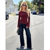 MEROKEETY Women’s Off Shoulder Bell Long Sleeve Tops Fall Going Out Shirts | 2026 One Shoulder, Asymmetrical Top, Metal Rivets, Fitted T-Shirt, Date Night, Streetwear, Trendy Outfits, Y2k Clothes(Wine)