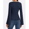 MEROKEETY Womens Peplum Tops Long Sleeve Fall Dressy Business Casual Blouse | Elegant Trendy Shirts, Work Office Outfit, Ruched Waist, Crew Neckline, Slim Fit, Flared Sleeves, 2026 Fall Fashion Clothes(Navy)