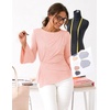 MEROKEETY Womens Peplum Tops Long Sleeve Fall Dressy Business Casual Blouse | Elegant Trendy Shirts, Work Office Outfit, Ruched Waist, Crew Neckline, Slim Fit, Flared Sleeves, 2026 Fall Fashion Clothes(Pink)