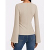 MEROKEETY Womens Peplum Tops Long Sleeve Fall Dressy Business Casual Blouse | Elegant Trendy Shirts, Work Office Outfit, Ruched Waist, Crew Neckline, Slim Fit, Flared Sleeves, 2026 Fall Fashion Clothes(Apricot)