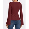 MEROKEETY Womens Peplum Tops Long Sleeve Fall Dressy Business Casual Blouse | Elegant Trendy Shirts, Work Office Outfit, Ruched Waist, Crew Neckline, Slim Fit, Flared Sleeves, 2026 Fall Fashion Clothes(Wine)