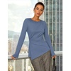 MEROKEETY Womens Peplum Tops Long Sleeve Fall Dressy Business Casual Blouse | Elegant Trendy Shirts, Work Office Outfit, Ruched Waist, Crew Neckline, Slim Fit, Flared Sleeves, 2026 Fall Fashion Clothes(Dustyblue)
