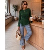 MEROKEETY Womens Peplum Tops Long Sleeve Fall Dressy Business Casual Blouse | Elegant Trendy Shirts, Work Office Outfit, Ruched Waist, Crew Neckline, Slim Fit, Flared Sleeves, 2026 Fall Fashion Clothes(Darkgreen)
