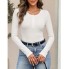 MEROKEETY Womens Striped Long Sleeve Shirts Fall Trendy Henley Tops | Ribbed Knit, Slim Fit, Lightweight, Color Block, Work T-Shirts, Cozy Going Out Top, Business Casual Outfits, Basic Tees 2026(White)