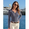 MEROKEETY Womens Striped Long Sleeve Shirts Fall Trendy Henley Tops | Ribbed Knit, Slim Fit, Lightweight, Color Block, Work T-Shirts, Cozy Going Out Top, Business Casual Outfits, Basic Tees 2026(Stripeblue)