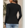 MEROKEETY Womens Striped Long Sleeve Shirts Fall Trendy Henley Tops | Ribbed Knit, Slim Fit, Lightweight, Color Block, Work T-Shirts, Cozy Going Out Top, Business Casual Outfits, Basic Tees 2026(Black)