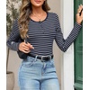 MEROKEETY Womens Striped Long Sleeve Shirts Fall Trendy Henley Tops | Ribbed Knit, Slim Fit, Lightweight, Color Block, Work T-Shirts, Cozy Going Out Top, Business Casual Outfits, Basic Tees 2026(Stripeblue)