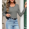 MEROKEETY Womens Striped Long Sleeve Shirts Fall Trendy Henley Tops | Ribbed Knit, Slim Fit, Lightweight, Color Block, Work T-Shirts, Cozy Going Out Top, Business Casual Outfits, Basic Tees 2026(Stripegrey)