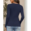 MEROKEETY Womens Striped Long Sleeve Shirts Fall Trendy Henley Tops | Ribbed Knit, Slim Fit, Lightweight, Color Block, Work T-Shirts, Cozy Going Out Top, Business Casual Outfits, Basic Tees 2026(Navy)