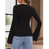 MEROKEETY Womens Wrap V Neck Long Sleeve Tops Fall Shirts | Slim Fitted, Cinched Waist Ruched, Stretchy Soft, Sexy Dressy Shirt, Going Out Clothes, Y2K Outfits, Light Workouts Blouse(Black)