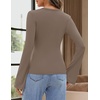 MEROKEETY Womens Wrap V Neck Long Sleeve Tops Fall Shirts | Slim Fitted, Cinched Waist Ruched, Stretchy Soft, Sexy Dressy Shirt, Going Out Clothes, Y2K Outfits, Light Workouts Blouse(Mocha)