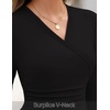 MEROKEETY Womens Wrap V Neck Long Sleeve Tops Fall Shirts | Slim Fitted, Cinched Waist Ruched, Stretchy Soft, Sexy Dressy Shirt, Going Out Clothes, Y2K Outfits, Light Workouts Blouse(Black)