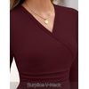 MEROKEETY Womens Wrap V Neck Long Sleeve Tops Fall Shirts | Slim Fitted, Cinched Waist Ruched, Stretchy Soft, Sexy Dressy Shirt, Going Out Clothes, Y2K Outfits, Light Workouts Blouse(Burgundy)
