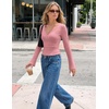 MEROKEETY Womens Wrap V Neck Long Sleeve Tops Fall Shirts | Slim Fitted, Cinched Waist Ruched, Stretchy Soft, Sexy Dressy Shirt, Going Out Clothes, Y2K Outfits, Light Workouts Blouse(Pink)