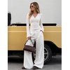 MEROKEETY Womens Wrap V Neck Long Sleeve Tops Fall Shirts | Slim Fitted, Cinched Waist Ruched, Stretchy Soft, Sexy Dressy Shirt, Going Out Clothes, Y2K Outfits, Light Workouts Blouse(White)