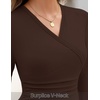MEROKEETY Womens Wrap V Neck Long Sleeve Tops Fall Shirts | Slim Fitted, Cinched Waist Ruched, Stretchy Soft, Sexy Dressy Shirt, Going Out Clothes, Y2K Outfits, Light Workouts Blouse(Coffee)