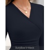 MEROKEETY Womens Wrap V Neck Long Sleeve Tops Fall Shirts | Slim Fitted, Cinched Waist Ruched, Stretchy Soft, Sexy Dressy Shirt, Going Out Clothes, Y2K Outfits, Light Workouts Blouse(Navy)
