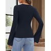 MEROKEETY Womens Wrap V Neck Long Sleeve Tops Fall Shirts | Slim Fitted, Cinched Waist Ruched, Stretchy Soft, Sexy Dressy Shirt, Going Out Clothes, Y2K Outfits, Light Workouts Blouse(Navy)