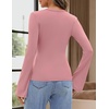 MEROKEETY Womens Wrap V Neck Long Sleeve Tops Fall Shirts | Slim Fitted, Cinched Waist Ruched, Stretchy Soft, Sexy Dressy Shirt, Going Out Clothes, Y2K Outfits, Light Workouts Blouse(Pink)