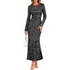 MEROKEETY Formal Fall Long Sleeve Sequin Bodycon Maxi Dress Women 2026 Gown | Sparkly, Fancy Jacquard Mesh, Lined, Side Slit, Lace-like, Cocktail Party, Dinner, Evening, Holiday, Wedding Guest Long Dress(Black)
