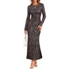 MEROKEETY Formal Fall Long Sleeve Sequin Bodycon Maxi Dress Women 2026 Gown | Sparkly, Fancy Jacquard Mesh, Lined, Side Slit, Lace-like, Cocktail Party, Dinner, Evening, Holiday, Wedding Guest Long Dress(Brown)