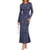 MEROKEETY Formal Fall Long Sleeve Sequin Bodycon Maxi Dress Women 2026 Gown | Sparkly, Fancy Jacquard Mesh, Lined, Side Slit, Lace-like, Cocktail Party, Dinner, Evening, Holiday, Wedding Guest Long Dress(Navy)