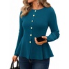 MEROKEETY Long Sleeve Fitted Waist Cardigan Sweaters for Women 2026 Fall | Crew Neck, Button Down, Open Front, Flattering Peplum Hem, Business Casual Cardigan, Soft Sweater, Winter Trendy Outfits(Teal)