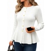 MEROKEETY Long Sleeve Fitted Waist Cardigan Sweaters for Women 2026 Fall | Crew Neck, Button Down, Open Front, Flattering Peplum Hem, Business Casual Cardigan, Soft Sweater, Winter Trendy Outfits(White)