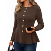 MEROKEETY Long Sleeve Fitted Waist Cardigan Sweaters for Women 2026 Fall | Crew Neck, Button Down, Open Front, Flattering Peplum Hem, Business Casual Cardigan, Soft Sweater, Winter Trendy Outfits(Coffee)