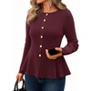 MEROKEETY Long Sleeve Fitted Waist Cardigan Sweaters for Women 2026 Fall | Crew Neck, Button Down, Open Front, Flattering Peplum Hem, Business Casual Cardigan, Soft Sweater, Winter Trendy Outfits(Wine)