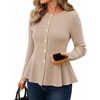 MEROKEETY Long Sleeve Fitted Waist Cardigan Sweaters for Women 2026 Fall | Crew Neck, Button Down, Open Front, Flattering Peplum Hem, Business Casual Cardigan, Soft Sweater, Winter Trendy Outfits(Oatmeal)