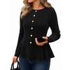 MEROKEETY Long Sleeve Fitted Waist Cardigan Sweaters for Women 2026 Fall | Crew Neck, Button Down, Open Front, Flattering Peplum Hem, Business Casual Cardigan, Soft Sweater, Winter Trendy Outfits(Black)